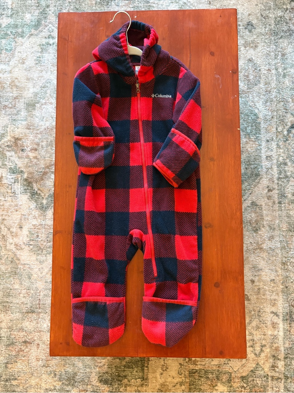 Columbia Red and Black Buffalo Plaid Fleece Footie